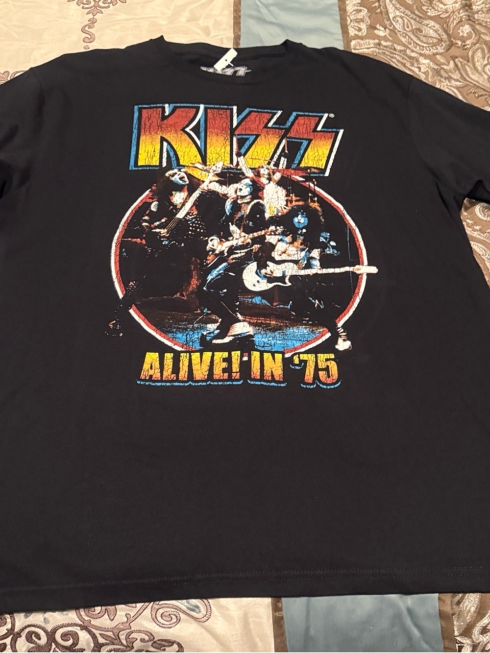 Kiss Black Short Sleeve Tee with Red, Yellow & Blue Logo